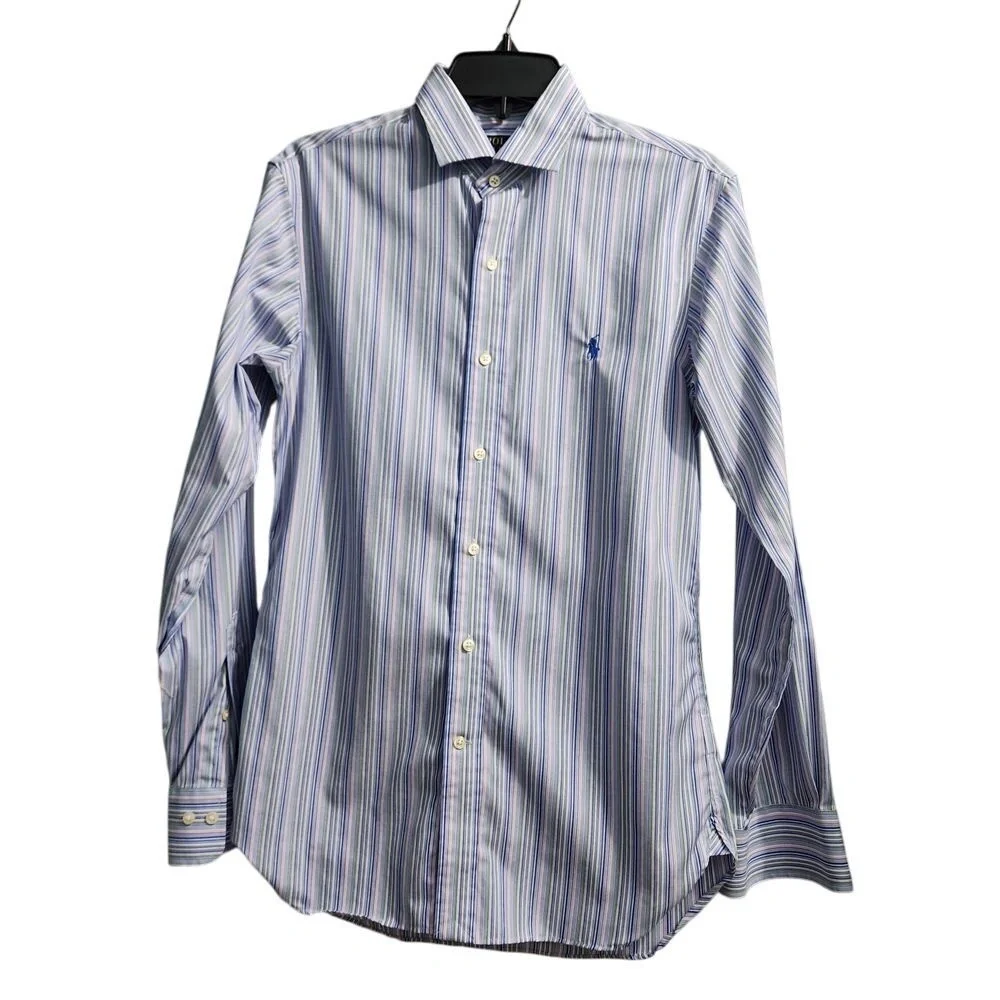 Polo Ralph Lauren Slim Fit Striped Dress Shirt Easy Care Cotton Blue Multi 15/38